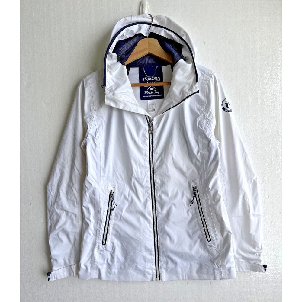 Tribord Women's White Waterproof Breathable Sailing Rain Hooded Jacket Size XS